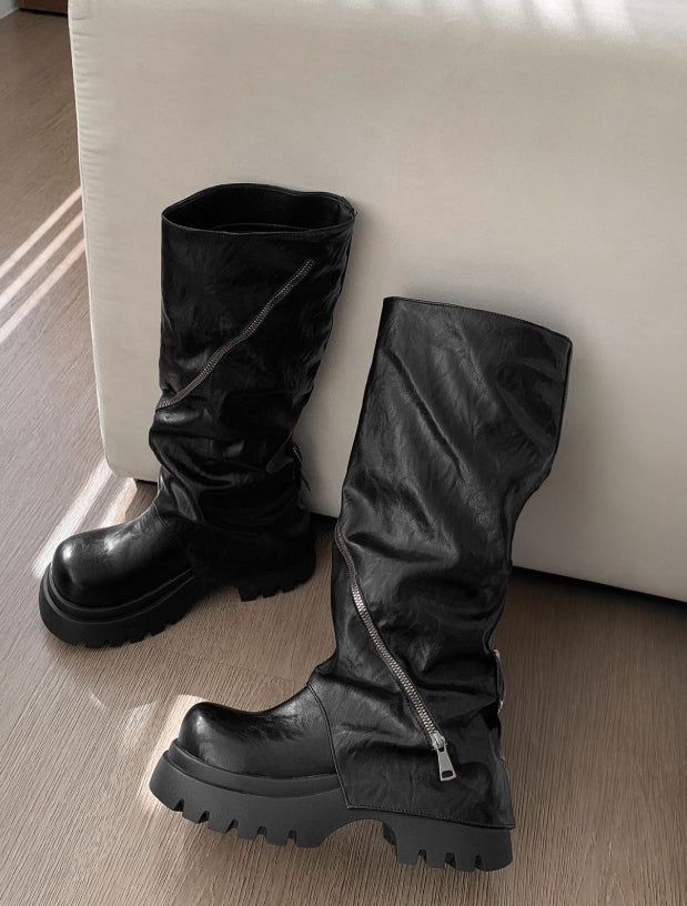 Crack Slit Zipper Boots