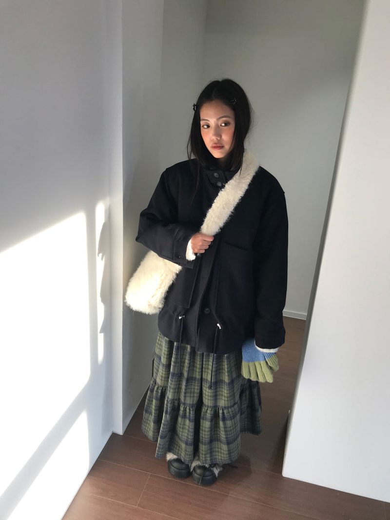 Windy Checkered Long Skirt (1color)