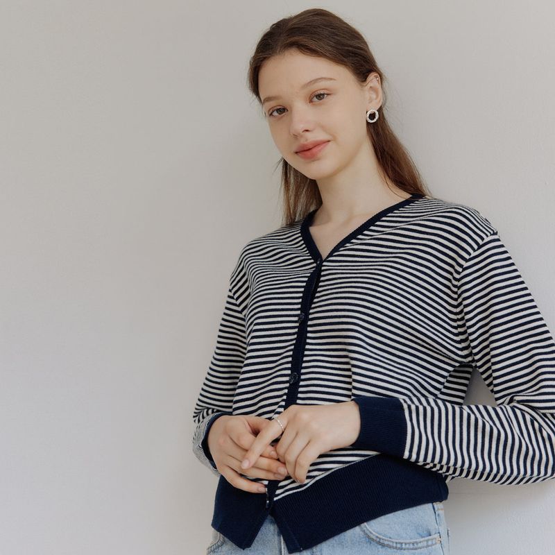yuppe（ヤッピー）の「スモールストライプカーディガン / SMALL STRIPE CARDIGAN_NAVY（）」