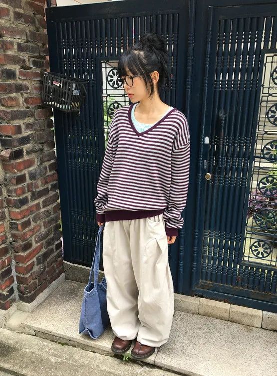 BAON（バオン）の「26FW★ [BAONHAUS] セブニン ストライプ ブイネック ニット（トップス）」