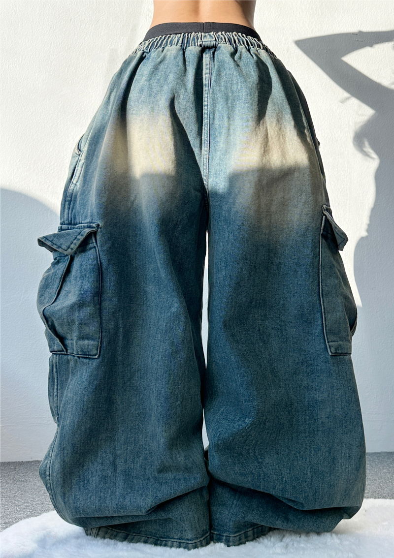 GRADATION PARACHUTE CARGO DENIM💙💚💛🩶🖤 - 4 COLORS
