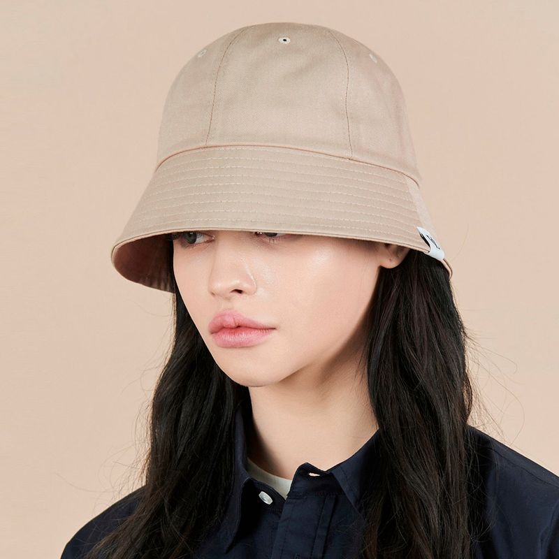 Monogram Label Round Bucket Hat Beige
