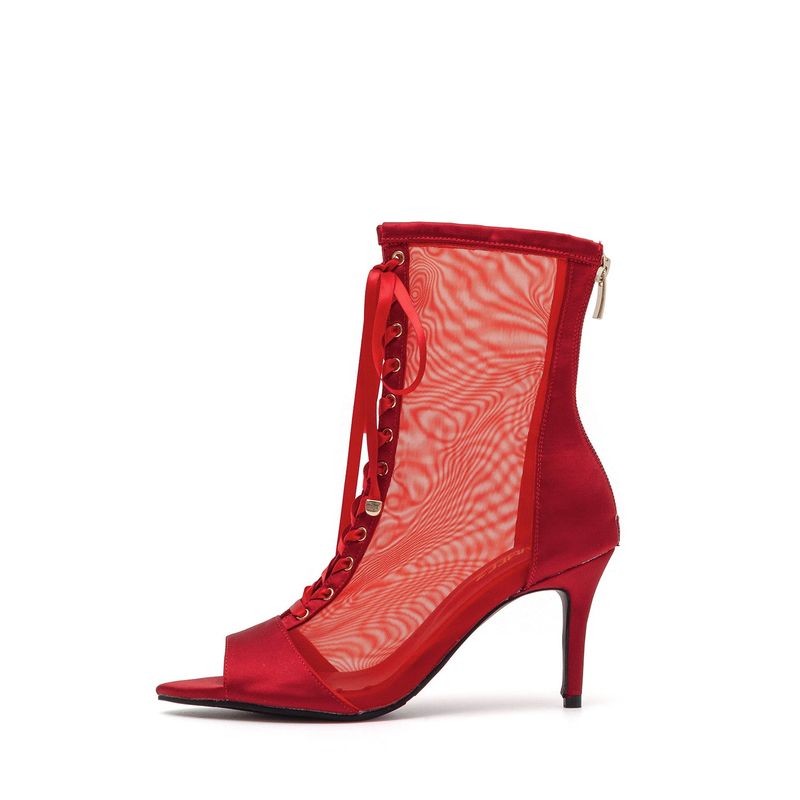 SSIMEEZ（シミズ）の「Satin See-Through Open Toe Heel(Red)（Shoes）」