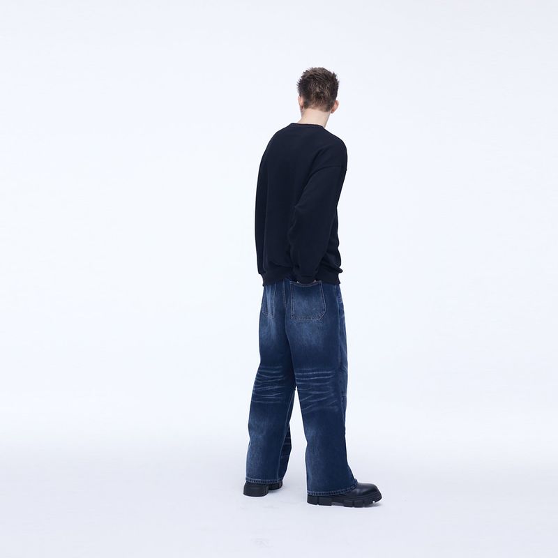 Double Knee Carpenter Wide Denim Pants Blue