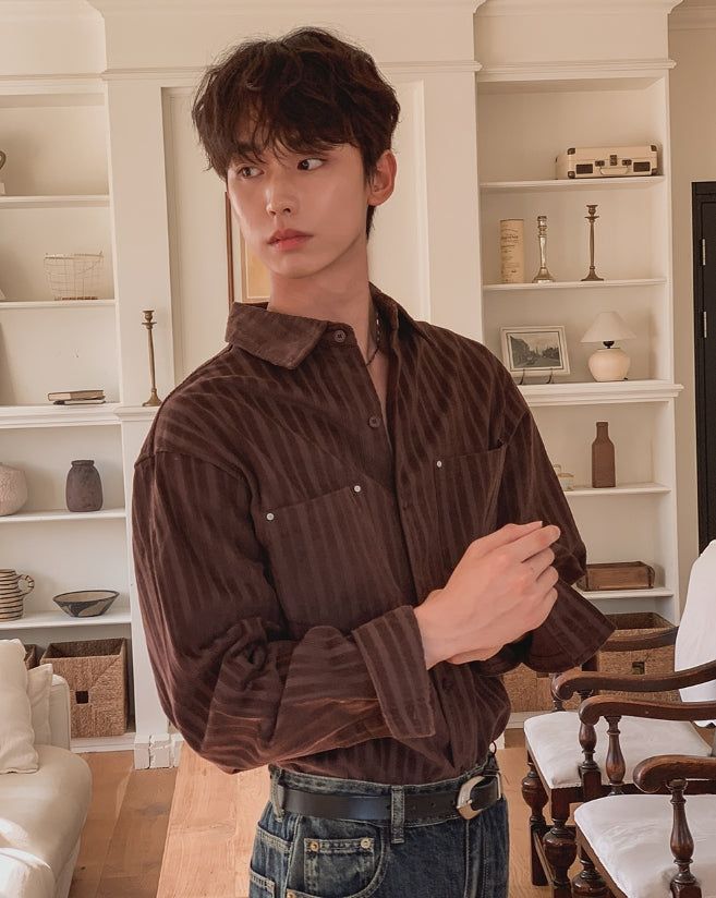 Roden Corduroy Striped Rivet Shirt