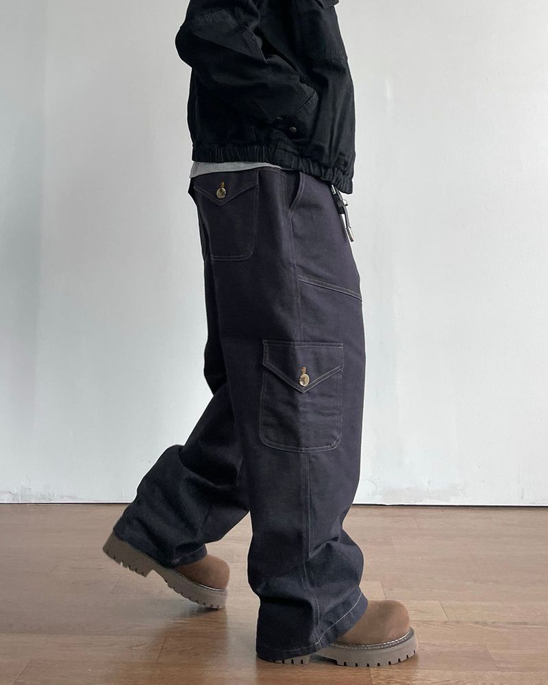 Button Non-fade Cargo Denim Pants