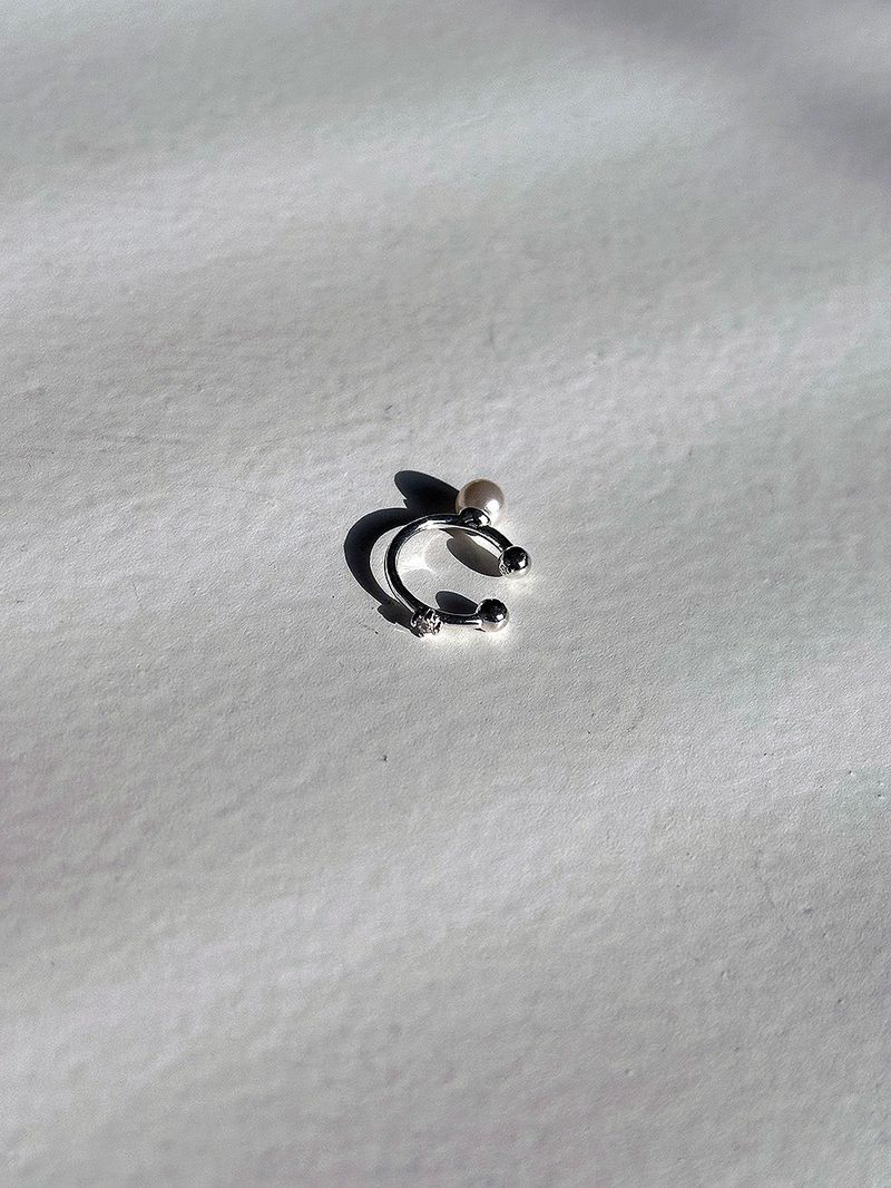 [925silver] パール&キュービックイヤーカフ