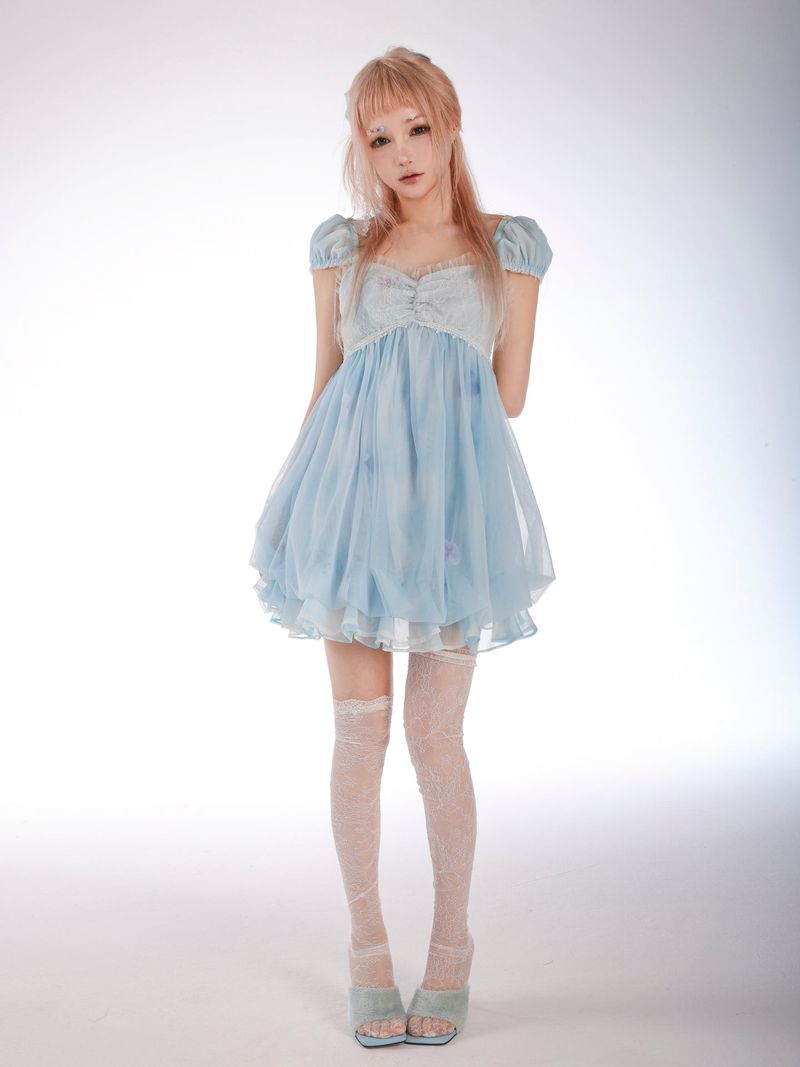 Rose Island Jellyfish Series Moonlight Girl Patchwork Lace Mesh Dress with Built-in Puffy Skirt