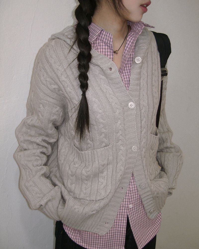 [MADE] Saru Twisted Pocket Hooded Knit Cardigan