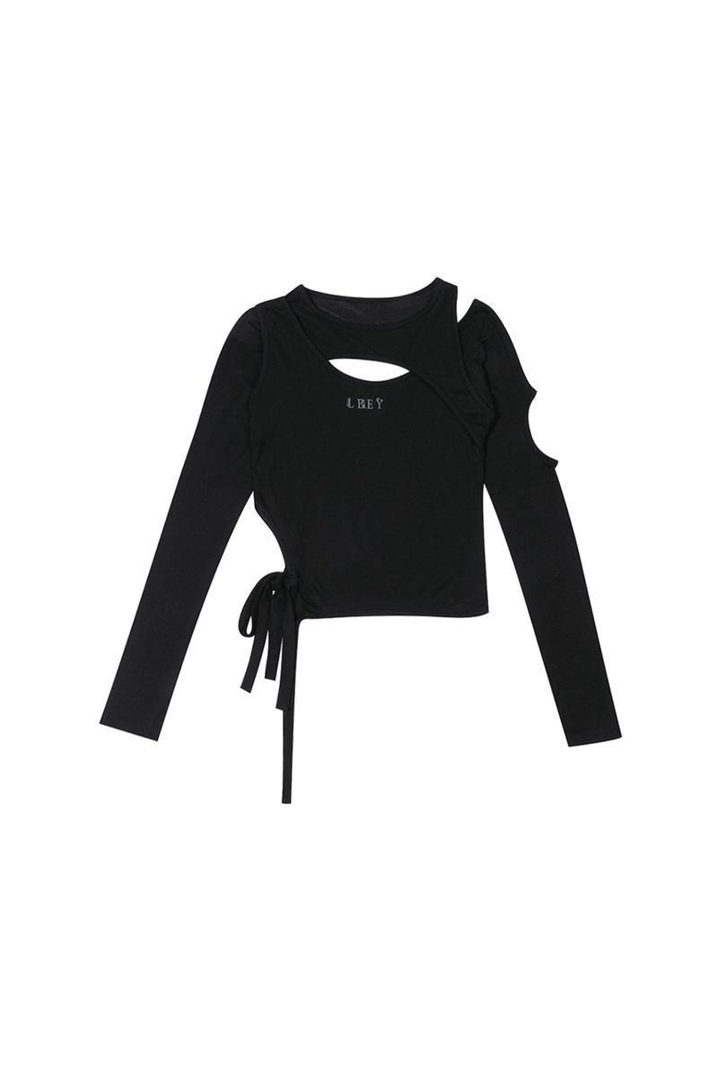 CUT OUT LONG SLEEVE TOP BLACK