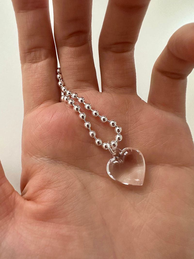 [92.5silver] Clear heart necklace