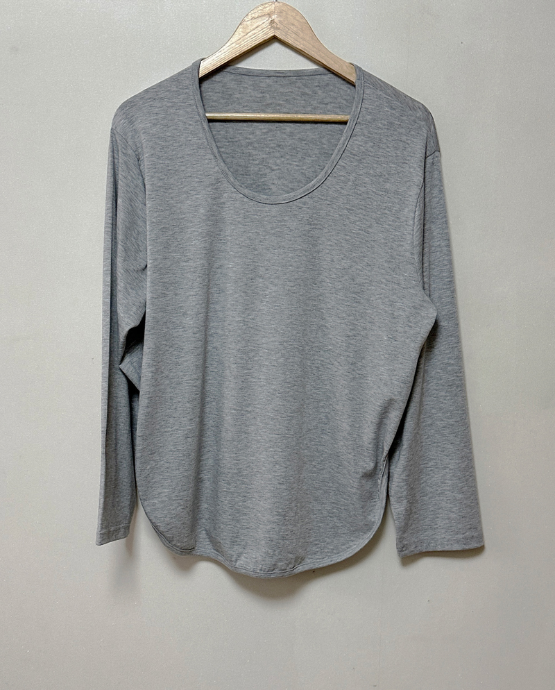 (BASIC ITEM♥/BEST VALUE♥) 3 COLORS STRETCH LIP U-NECK SLEEK LOOSE-FIT BASIC INNER LAYERED LONG-SLEEVE TEE