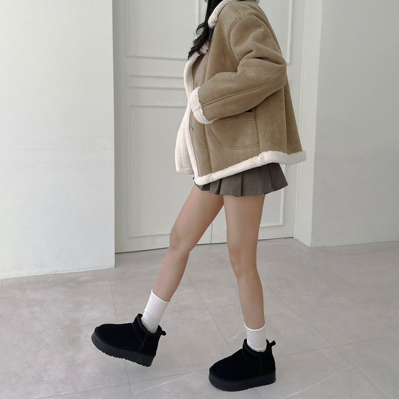 (COW LEATHER🤎🐑🐄) DALMATIAN UGG 4CM PLATFORM FUR BOOTS SHORT UGG