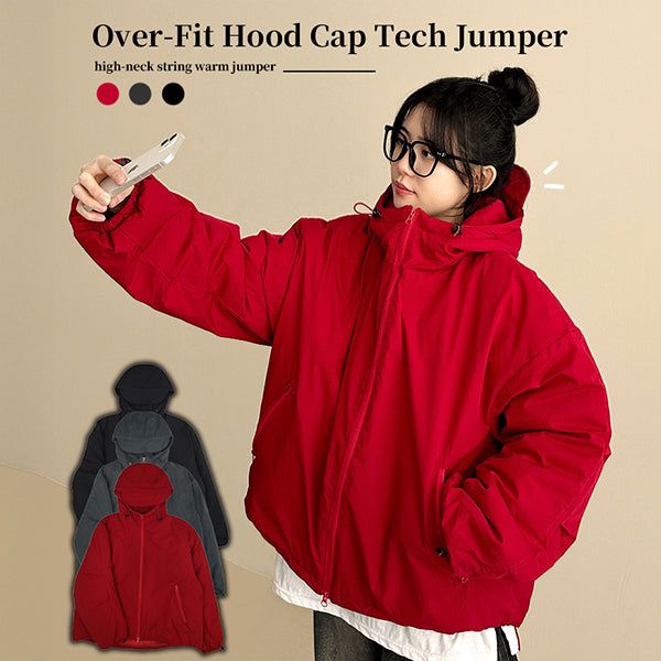 hijjoo（ハイチュー）の「キャップフードボクシーハイネックパッドジャンパー（ジャケット/アウター）」