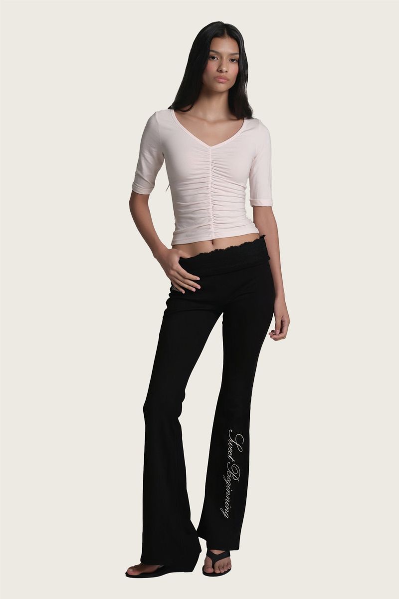 Lace tea bootscut pants, Black