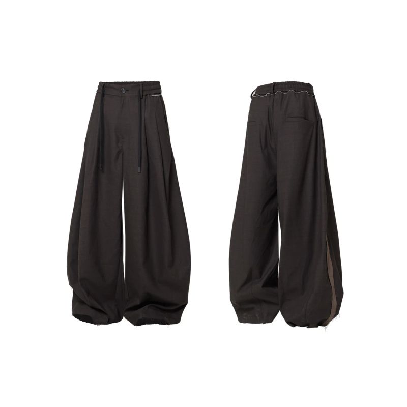 RELABEL('LABEL) anti-wrinkle pleated checkered side seam stitching loose-fitting casual pants with loose edges and a relaxed drape