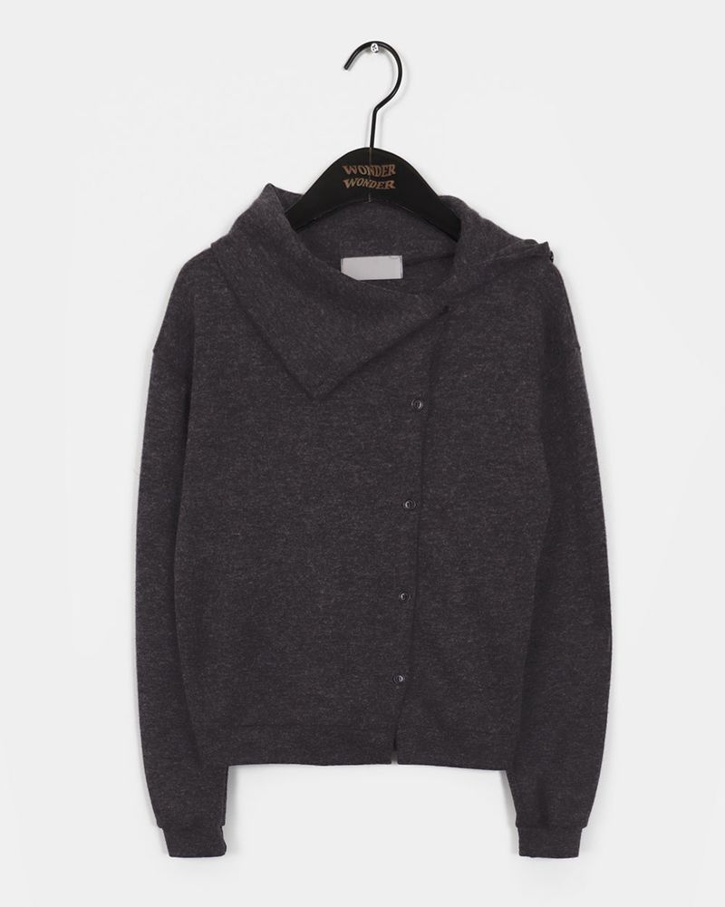 Ins Diagonal Button Turtleneck Collar Cardigan