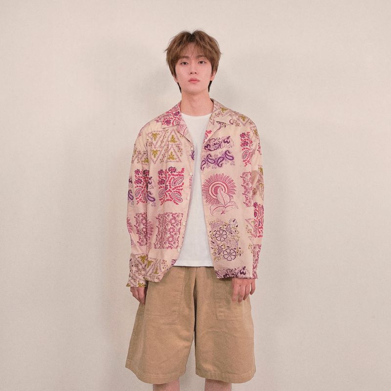 ethnic paisley open collar shirt_purple