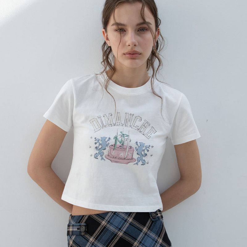 DIMANCHE（ディマンシュ）の「PREPPY CAKE CROP T-SHIRT（Tops）」