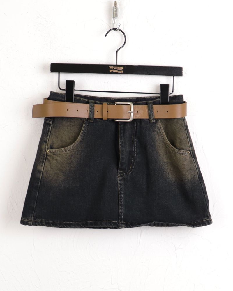 [Belt Set] Konya Y2K Washing Mini Skirt
