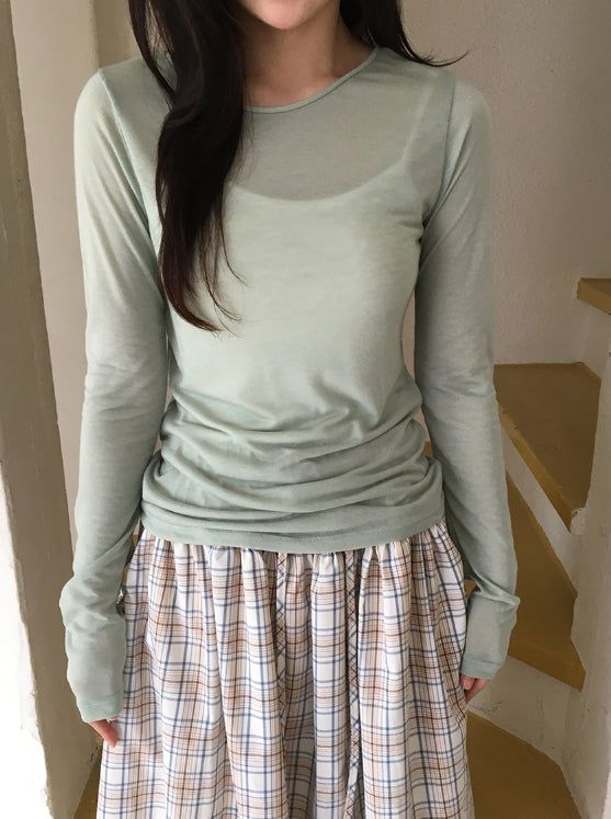 Kadohi Tencel Basic Layered Long Sleeve Tee