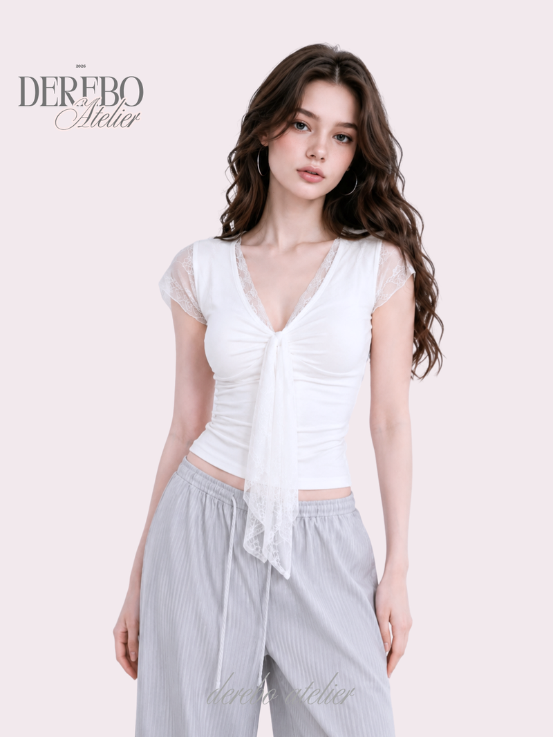 dereborujo（ドレボルゾー）の「ヘイリー レース ホワイト ショートスリーブ Tシャツ（トップス）」