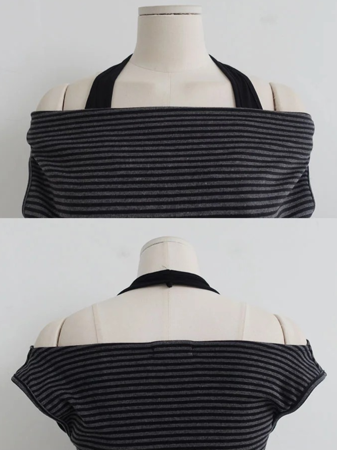 HALTER-STRAP DRAPED OFF-SHOULDER TOP (3COLORS!)