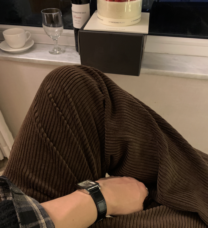 Defaced Late Back Banding Corduroy Wide Pants