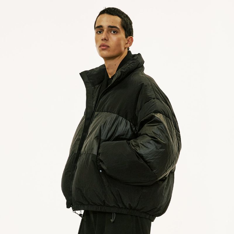 reversible wrinkles nylon high neck puffer