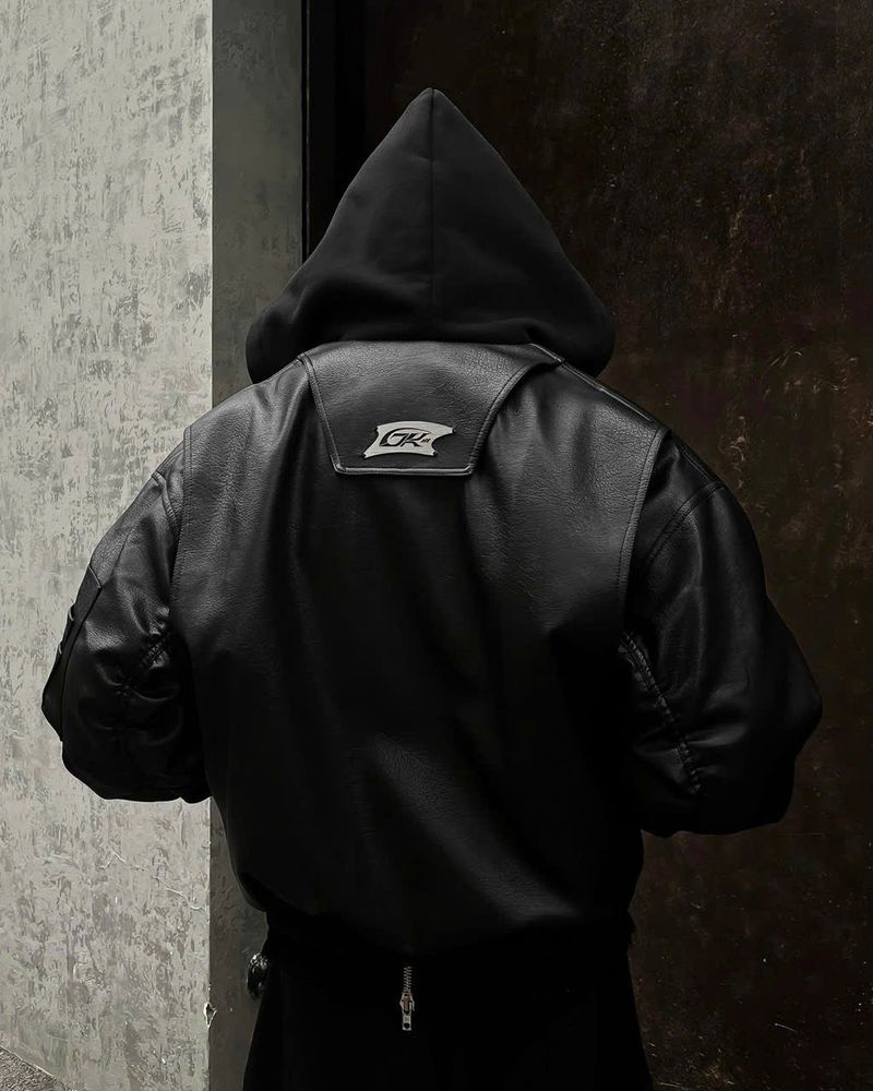 OVERSIZED HOODED LEATHER BOMBER JACKET