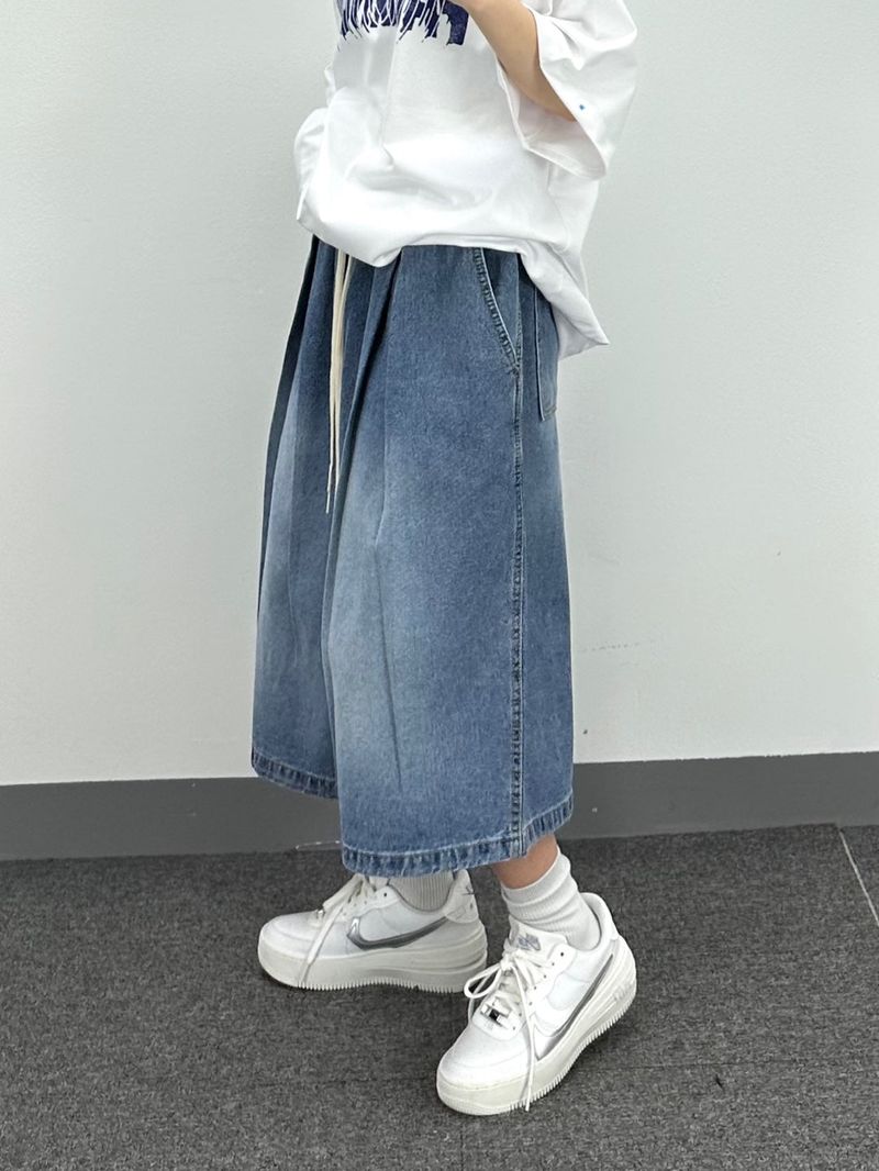 pintuck denim half pt