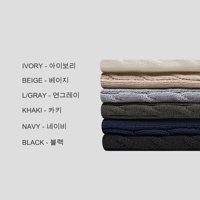 Cable Span Henley Neck Short Sleeve Knit 6COLOR