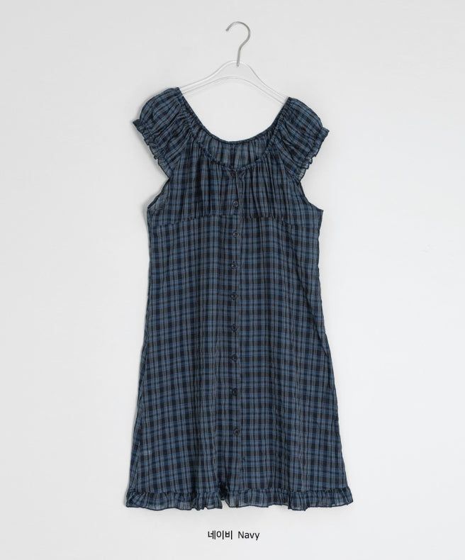 Use Check Puff Shirring Layered One Piece