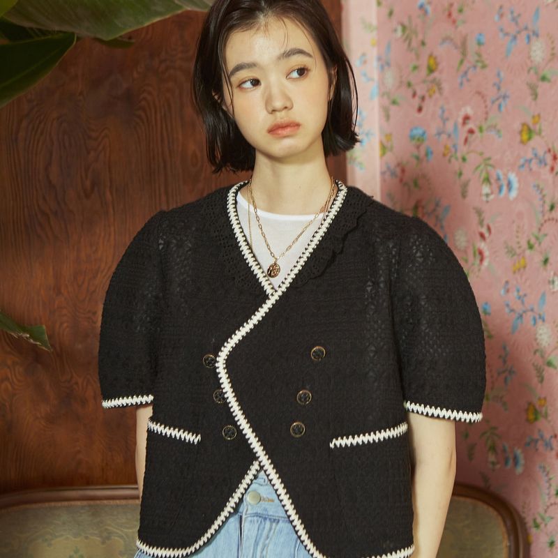 [LINE] Tweed Side Button Jacket (Black)