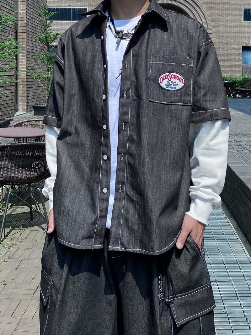 old patch layered shirt (2color)