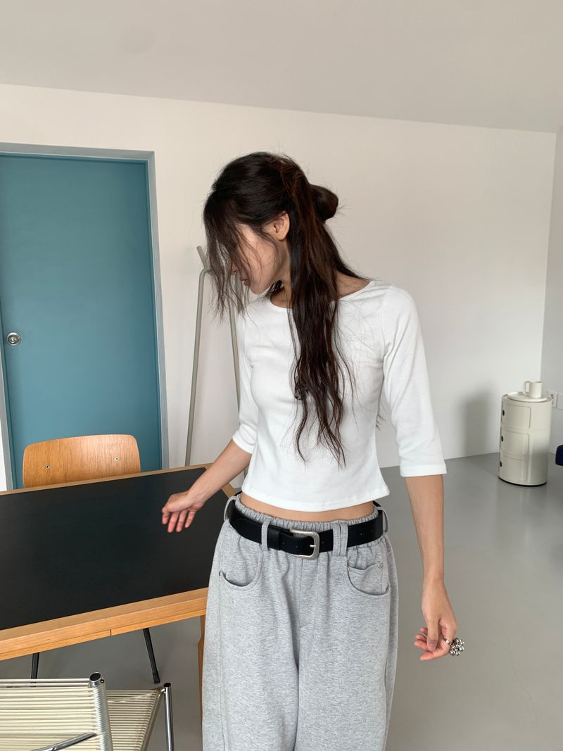 BOAT NECK MID SLEEVE TEE (4C)