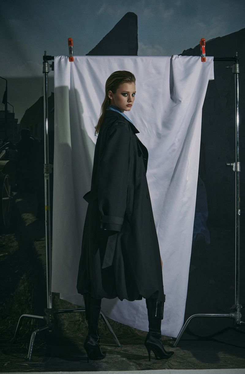 BALLOON TRENCH COAT -CHARCOAL