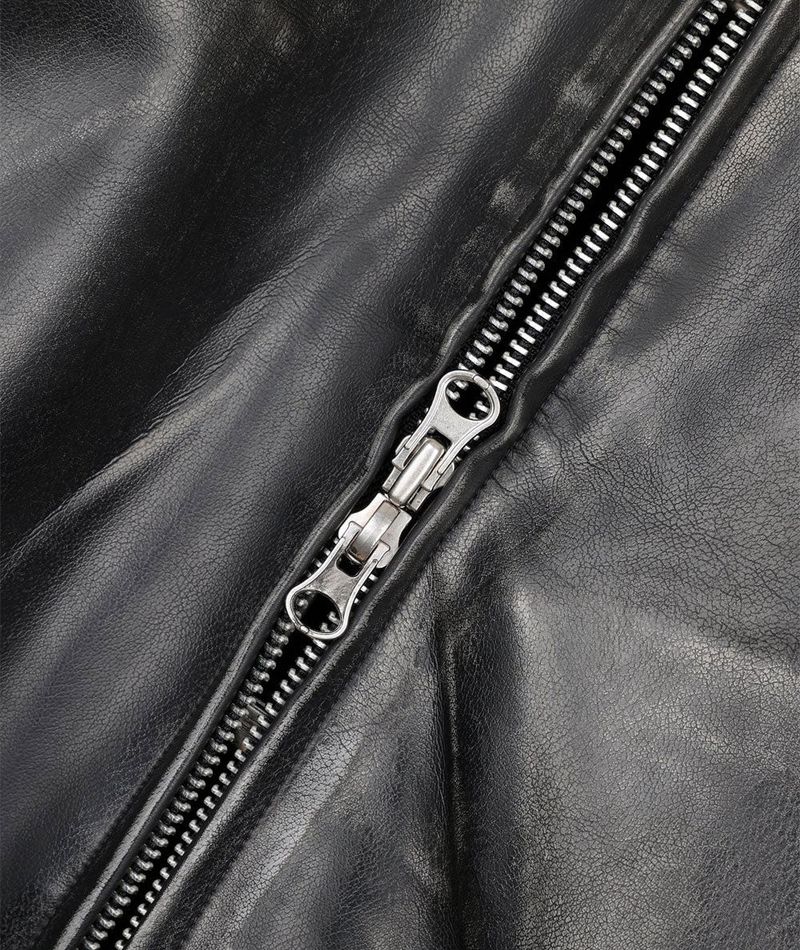Dirty Washed Leather Varsity Jacket - Black