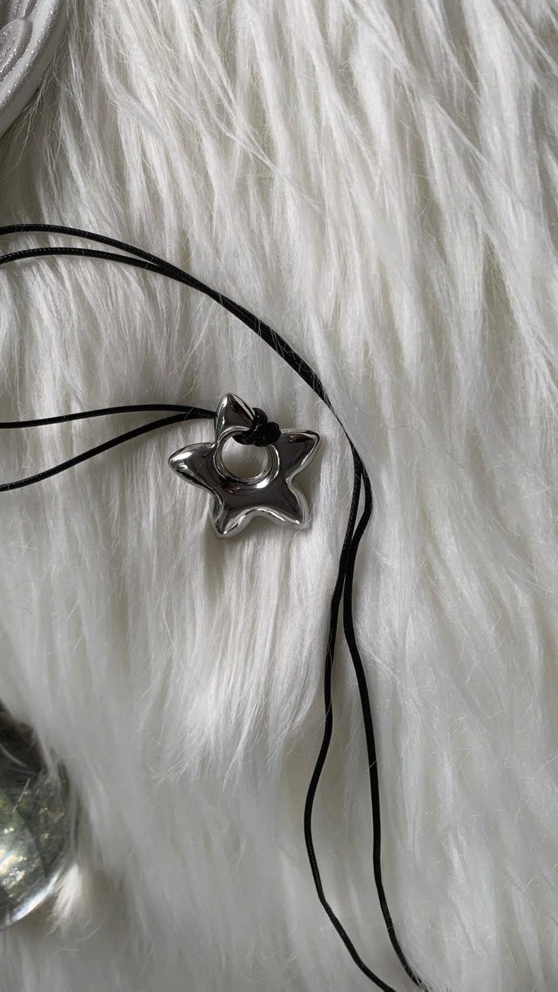 Silver star long necklace