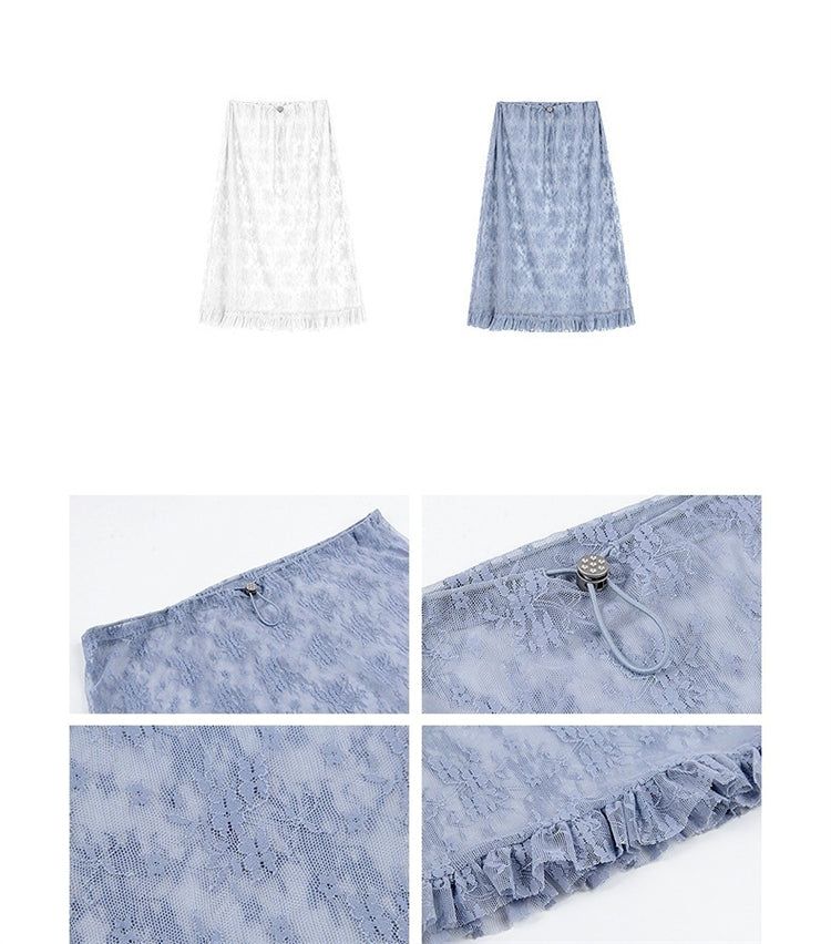 Lace Mesh High Waist Midi Skirt