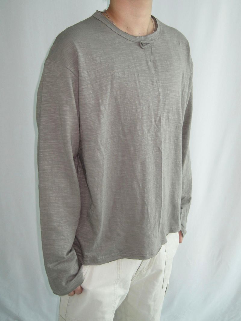 Vintage Slub Loop Henley Neck Long Sleeve T-Shirt(3c)