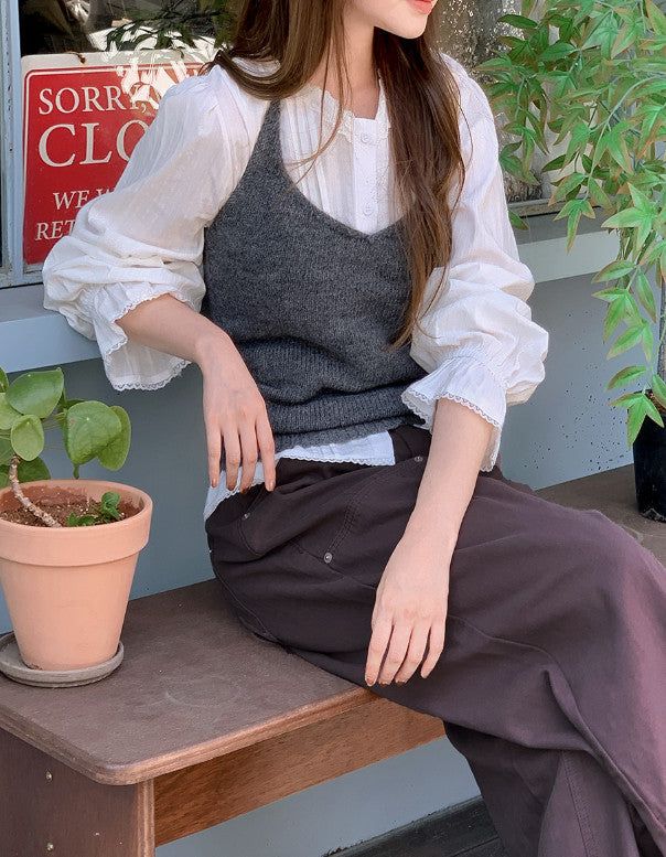 #Halter Neck Wool50 Knit Bustier (4color)
