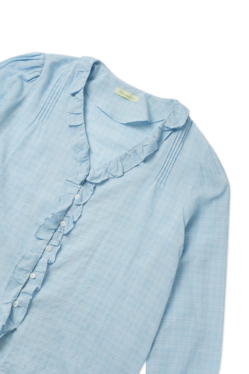 Ruffle shirring blouse_skyblue