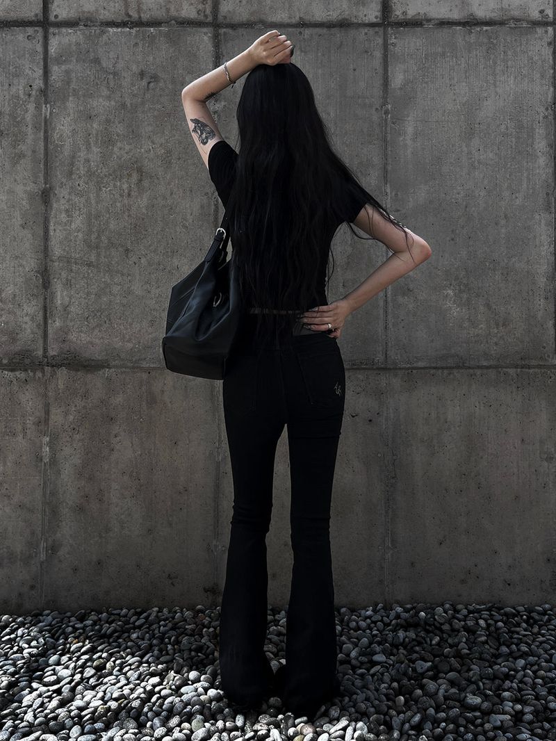 black zipper bootcut denim