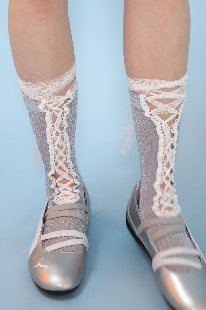 corset lace up socks (silver)