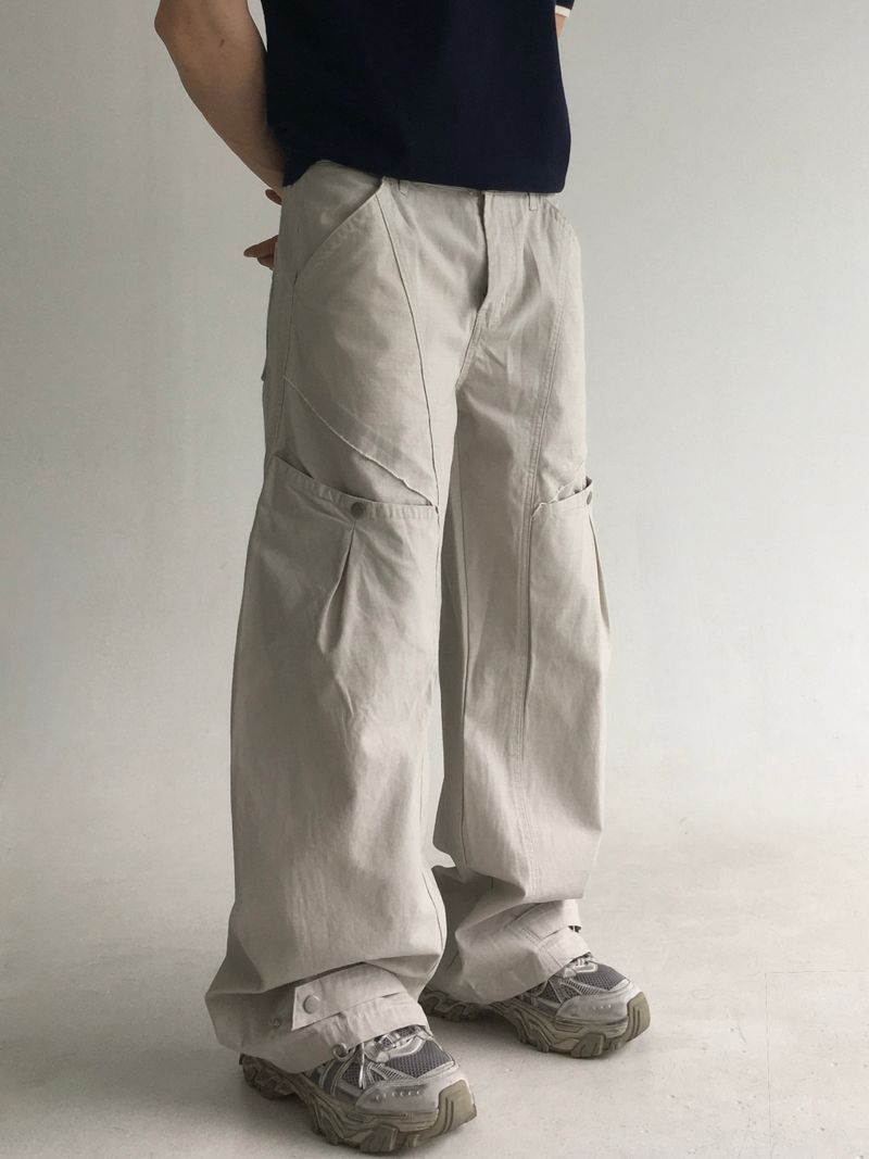 curved dyeing strap wide pants(2colors)