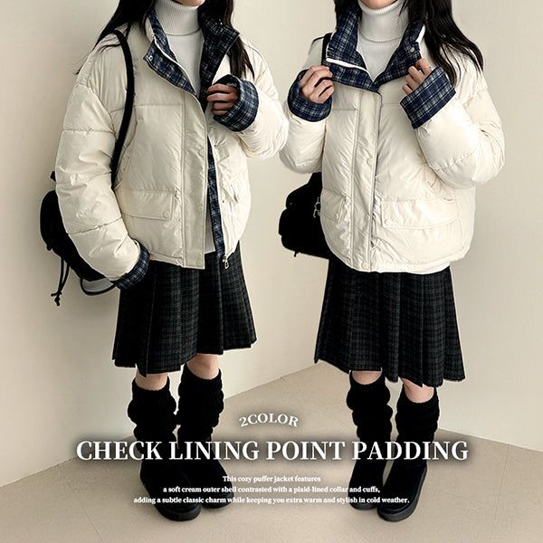 Daring checkered lining point short padded coat