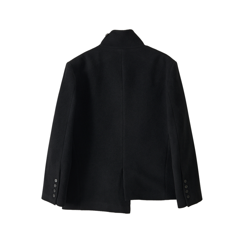 Asymmetric Structure Wool Half Coat - BLACK