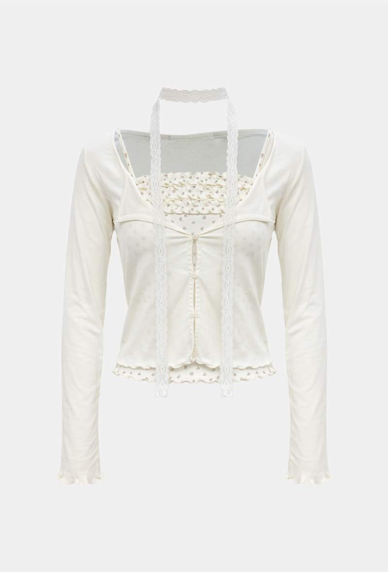 Lady Flower Scarf Top Set