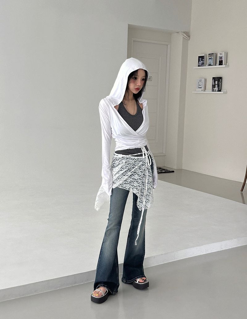 Layered see-through lace wrap skirt